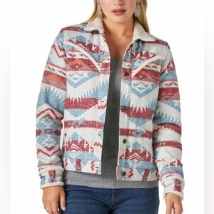Wrangler Women's Red and Blue Patterned Jean Jacket